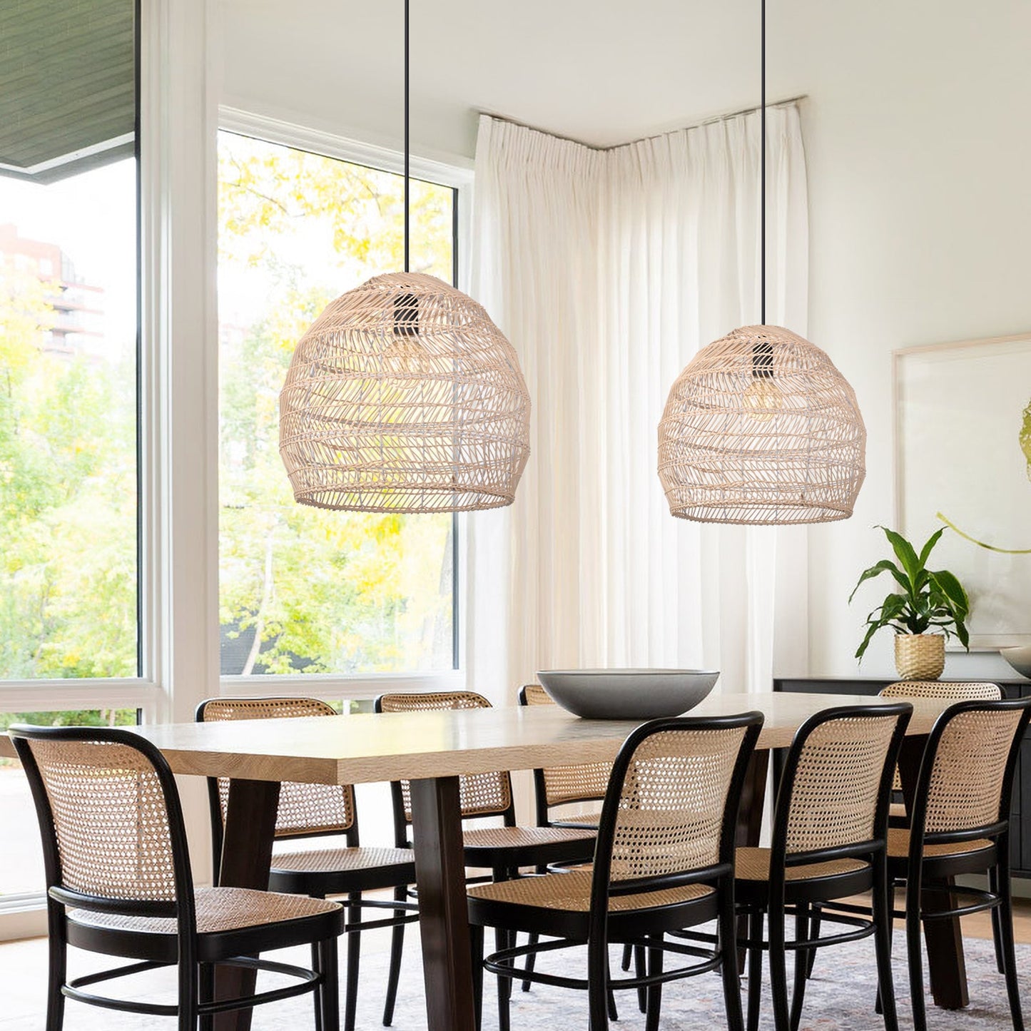 Hand-Woven Rattan Dome Pendant