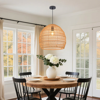 Hand-Woven Rattan Dome Pendant