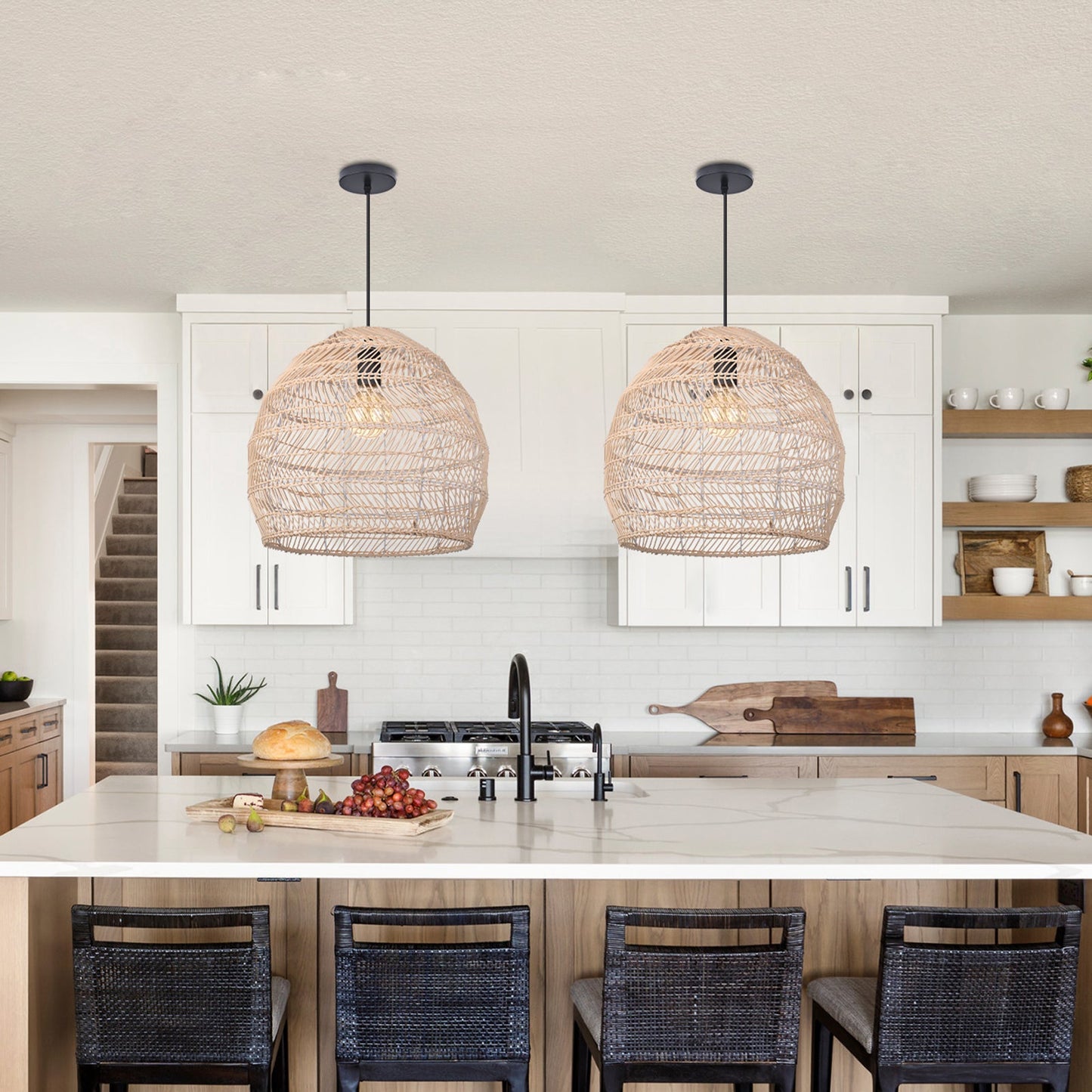Hand-Woven Rattan Dome Pendant
