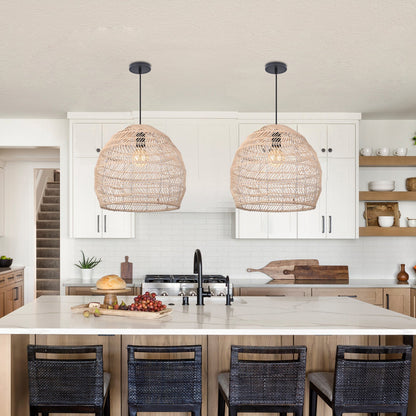 Hand-Woven Rattan Dome Pendant