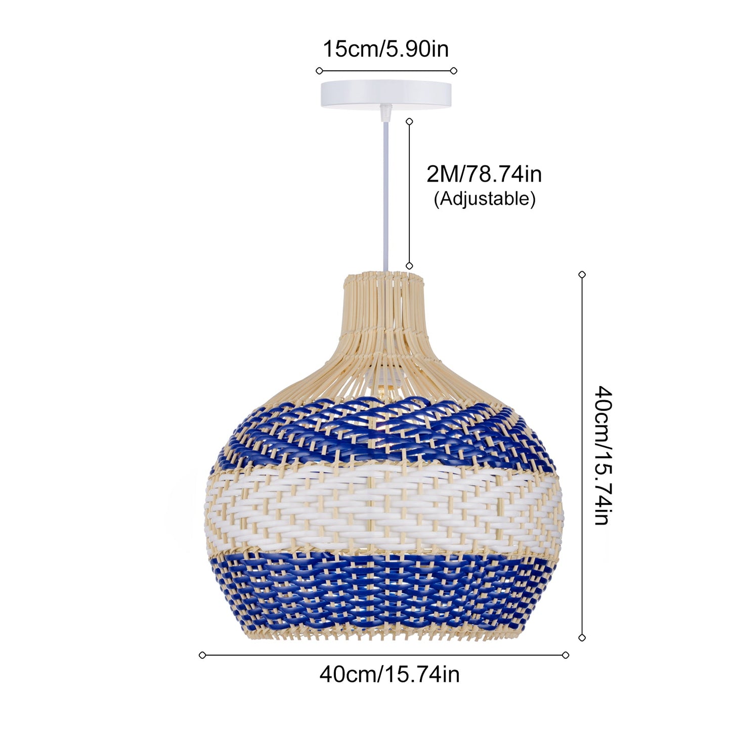 Blue and White Striped Rattan Pendant