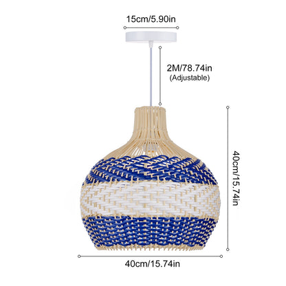 Blue and White Striped Rattan Pendant