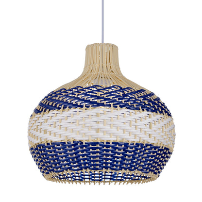 Blue and White Striped Rattan Pendant