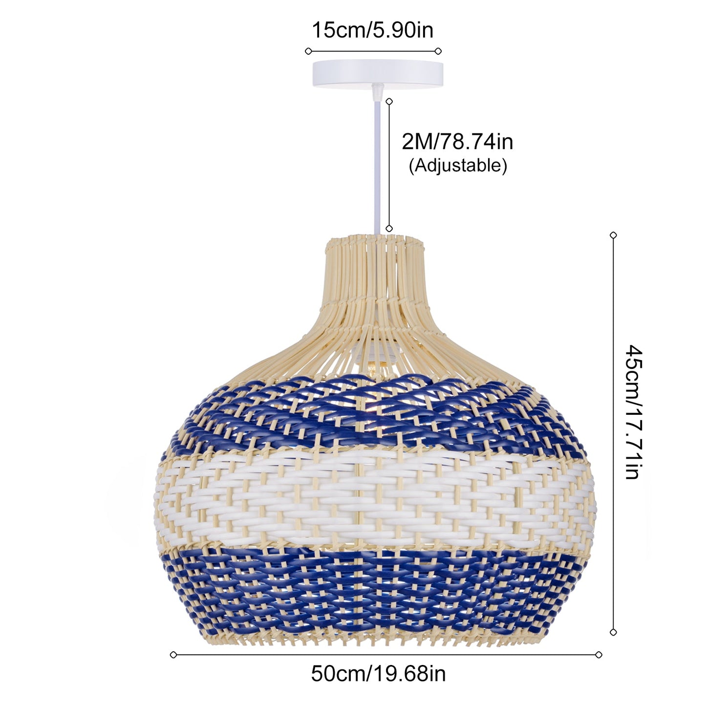 Blue and White Striped Rattan Pendant
