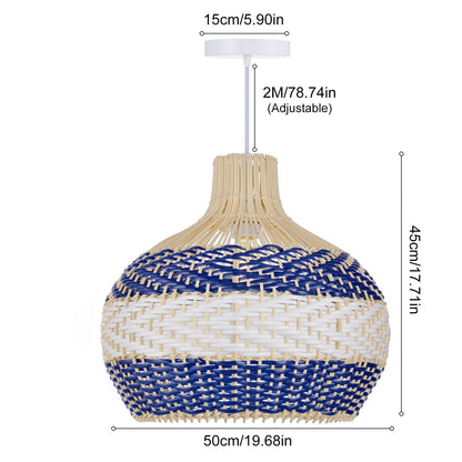 Blue and White Striped Rattan Pendant