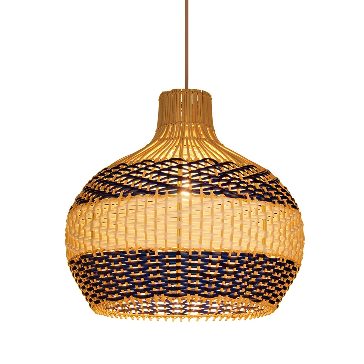 Blue and White Striped Rattan Pendant
