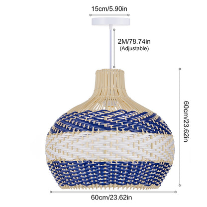 Blue and White Striped Rattan Pendant