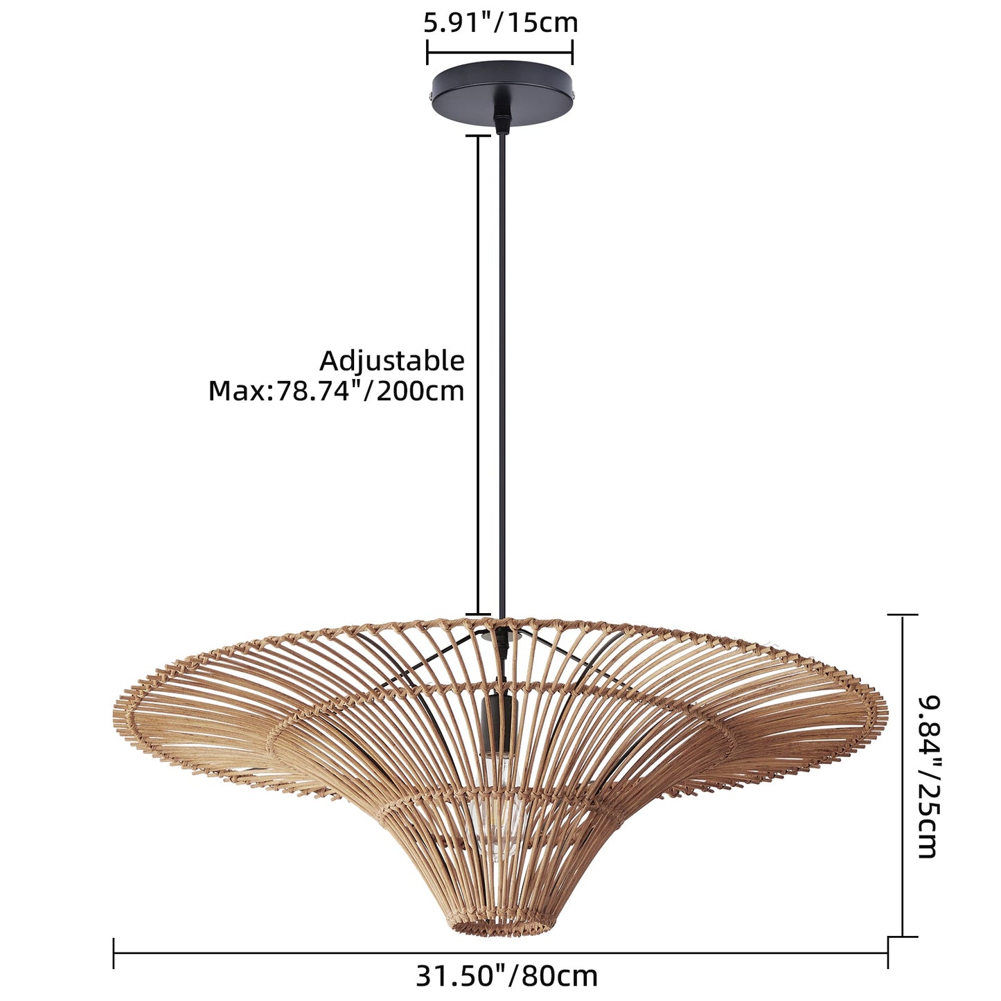 Large Rattan Wide-Brim Hat Pendant