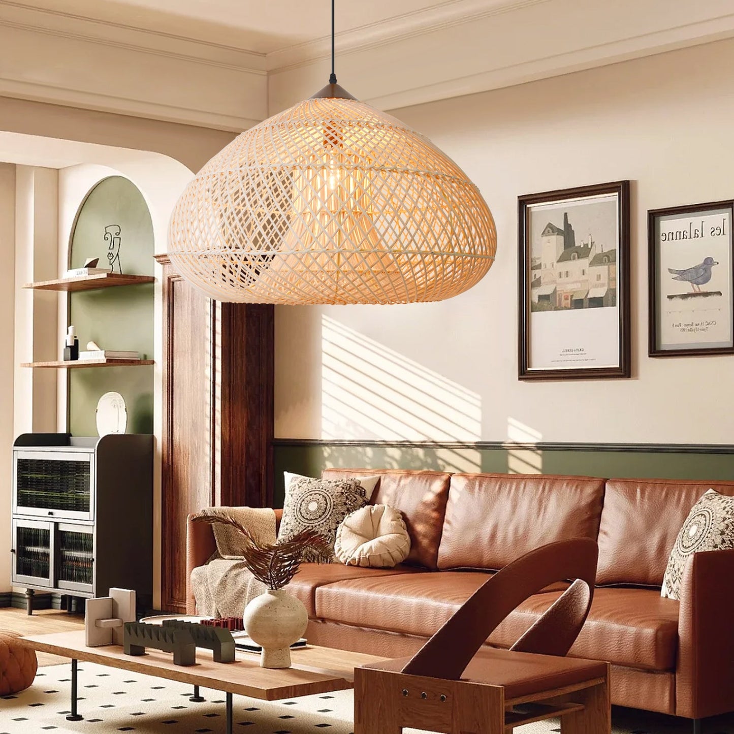 Double-Layer Rattan Basket Chandelier