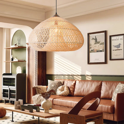 Double-Layer Rattan Basket Chandelier