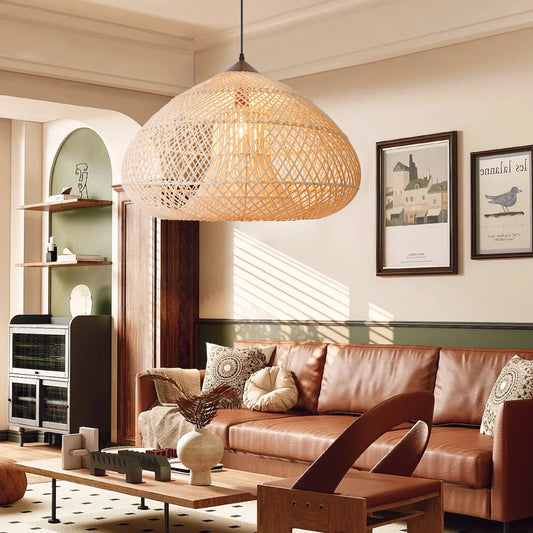 Double-Layer Rattan Basket Chandelier