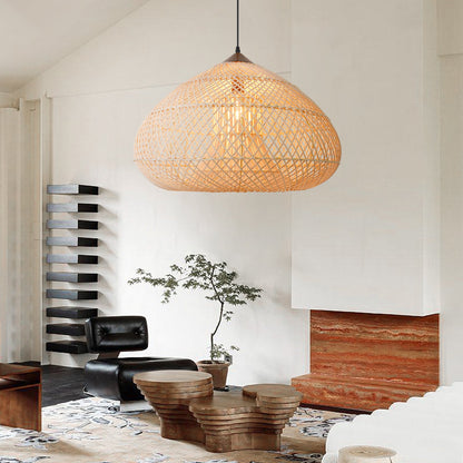 Double-Layer Rattan Basket Chandelier