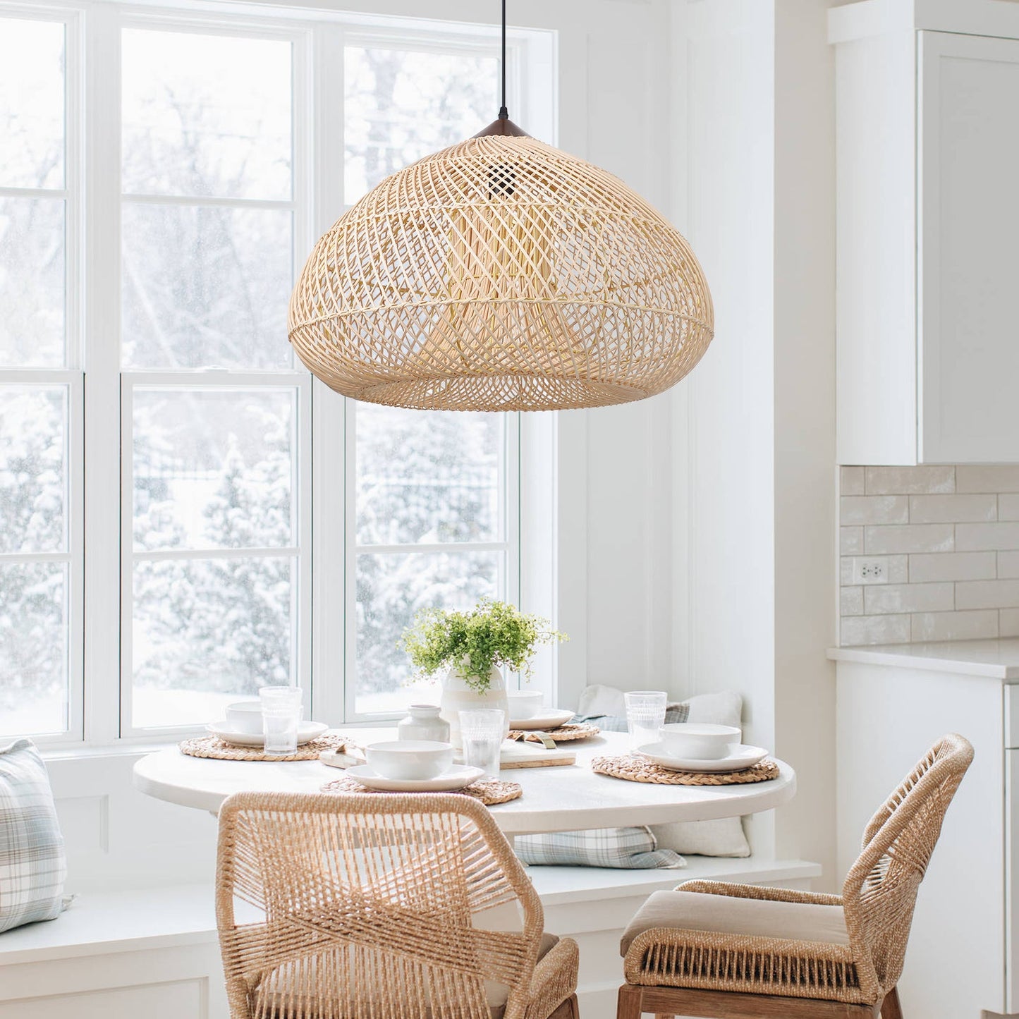 Double-Layer Rattan Basket Chandelier