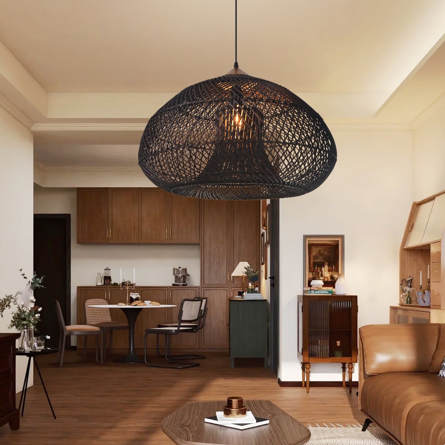 Double-Layer Rattan Basket Chandelier