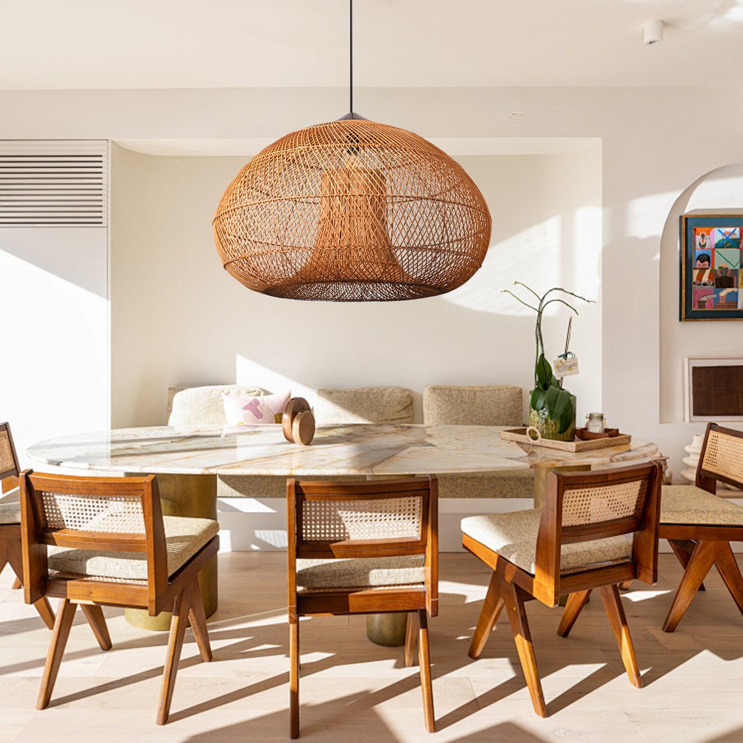 Double-Layer Rattan Basket Chandelier