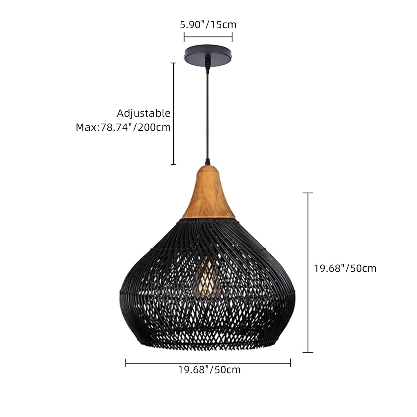 Matte Black Rattan Teardrop Pendant