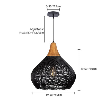 Matte Black Rattan Teardrop Pendant