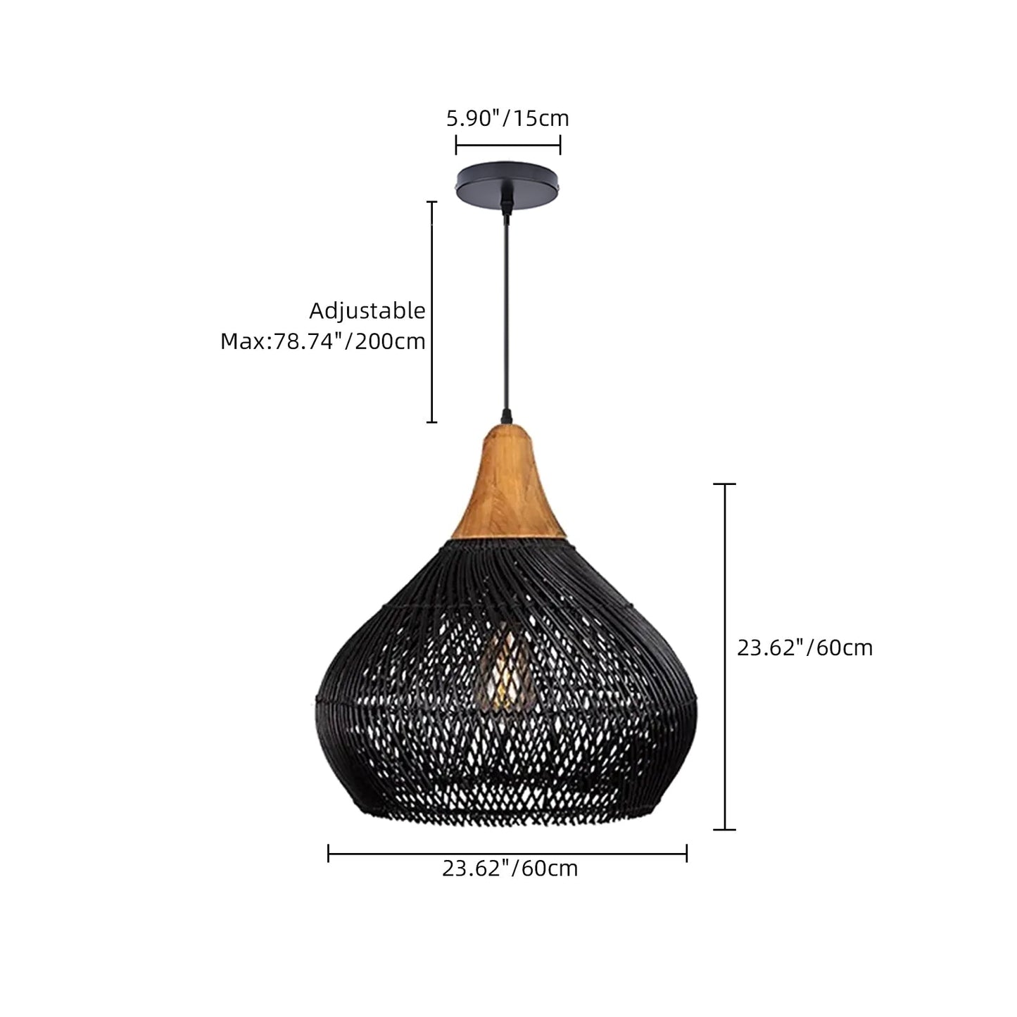 Matte Black Rattan Teardrop Pendant