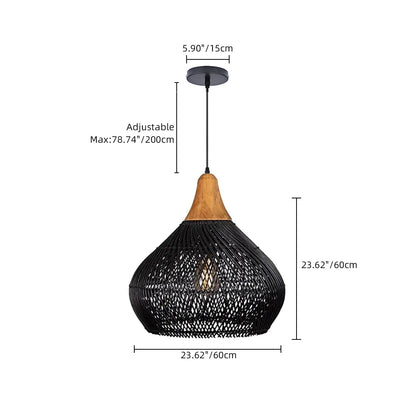 Matte Black Rattan Teardrop Pendant