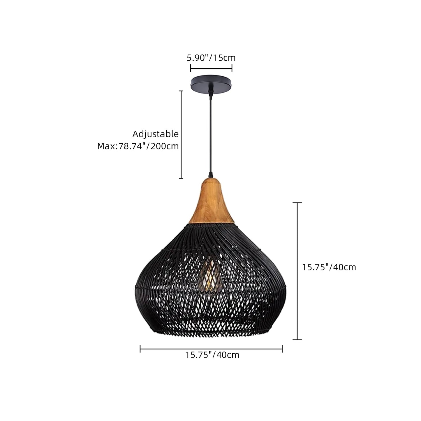 Matte Black Rattan Teardrop Pendant