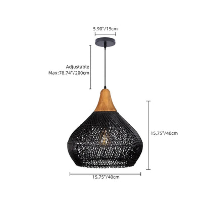 Matte Black Rattan Teardrop Pendant
