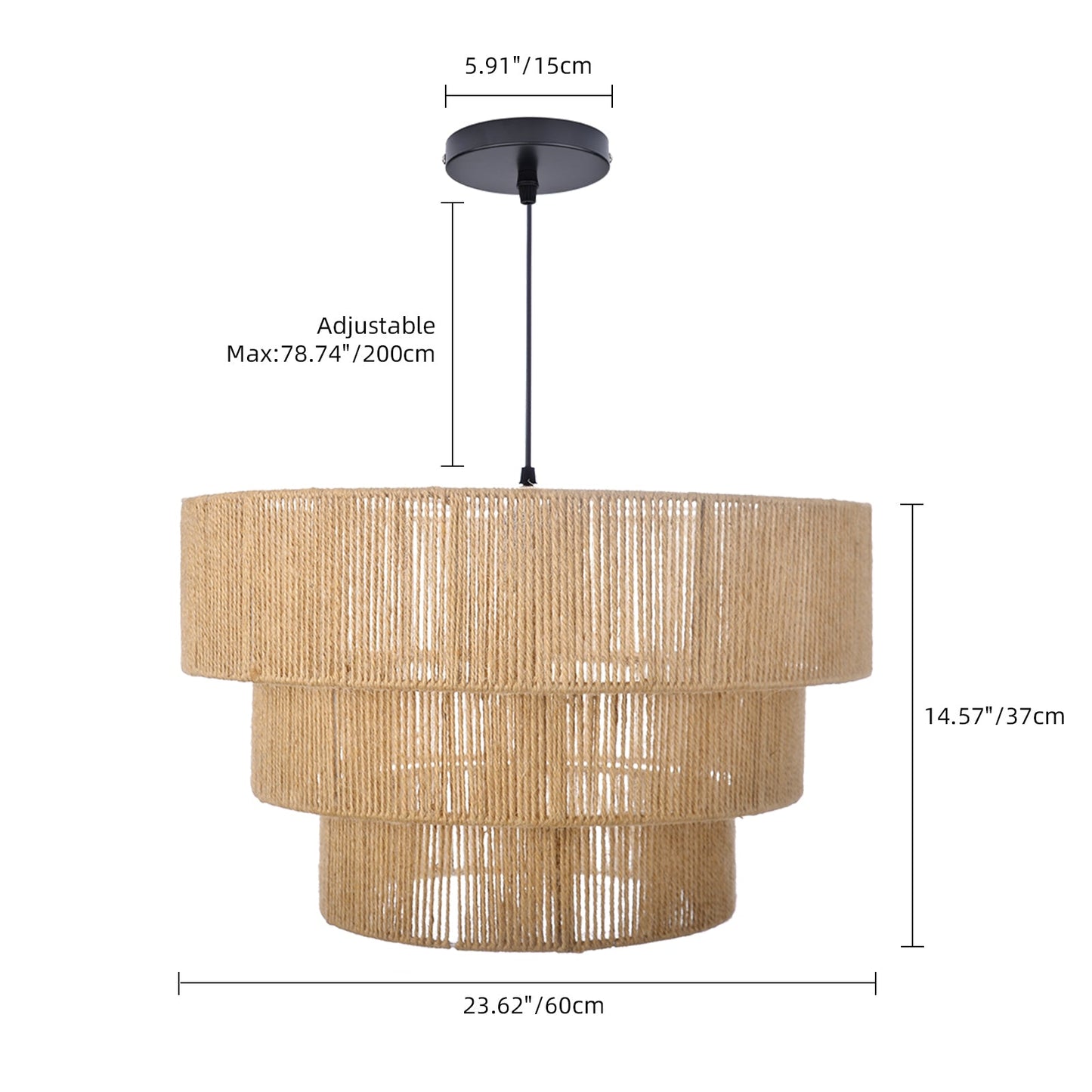 Three-Tier Jute Rope Drum Chandelier