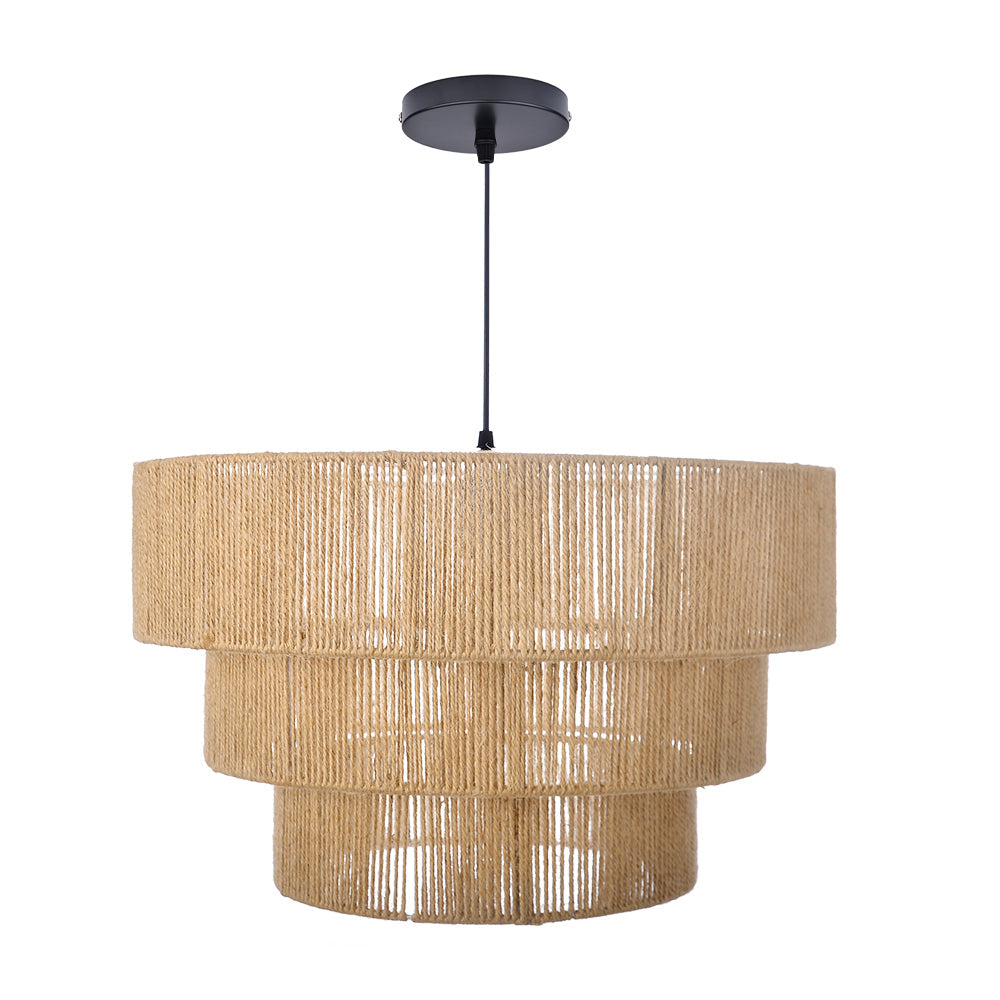 Three-Tier Jute Rope Drum Chandelier