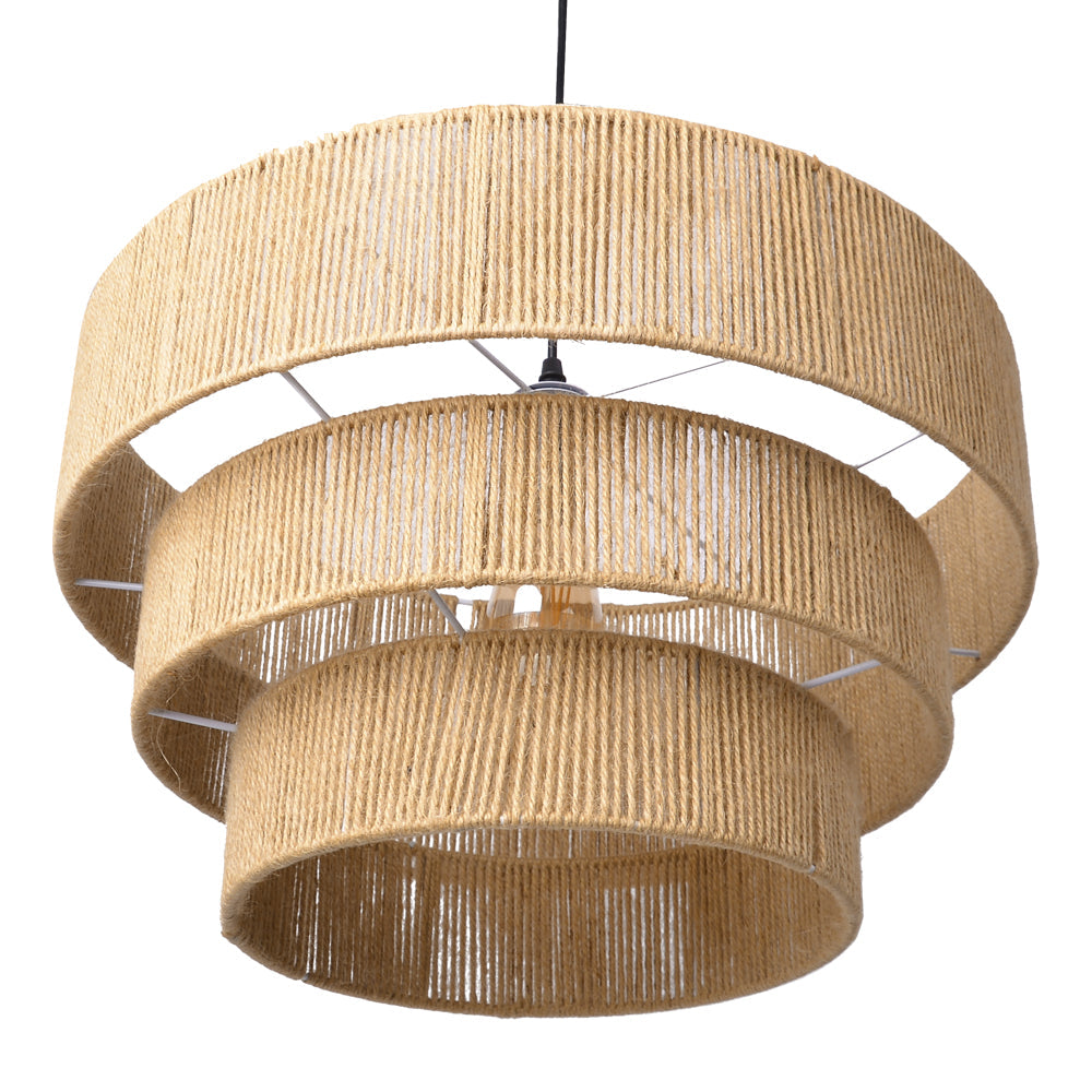 Three-Tier Jute Rope Drum Chandelier