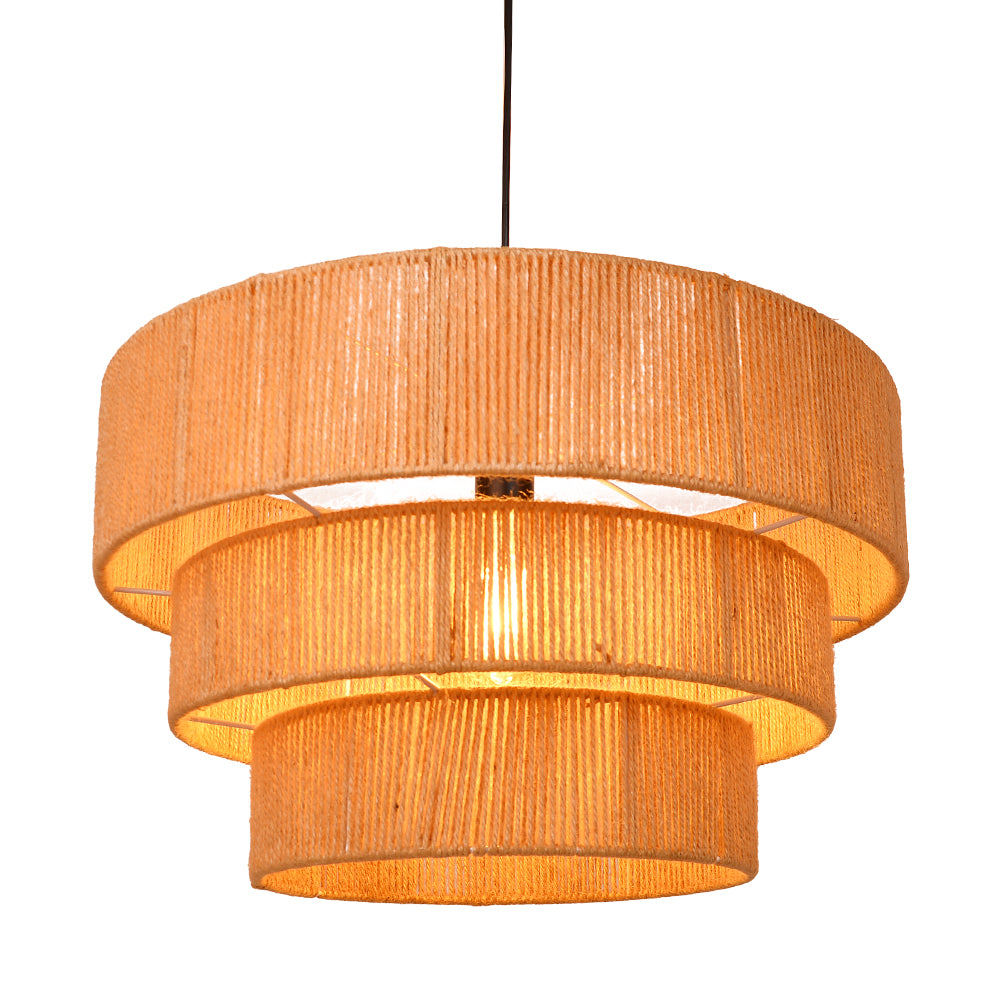 Three-Tier Jute Rope Drum Chandelier