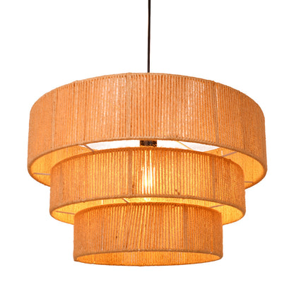 Three-Tier Jute Rope Drum Chandelier