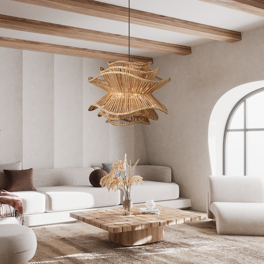 Flower Rattan Wicker Pendant Light