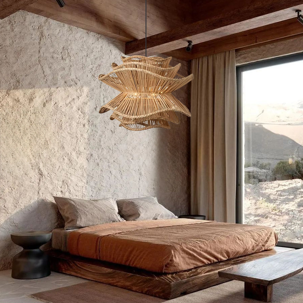Flower Rattan Wicker Pendant Light