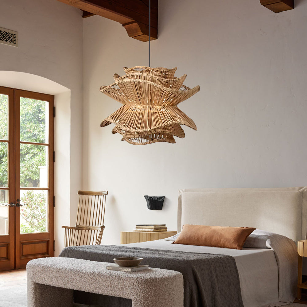 Flower Rattan Wicker Pendant Light