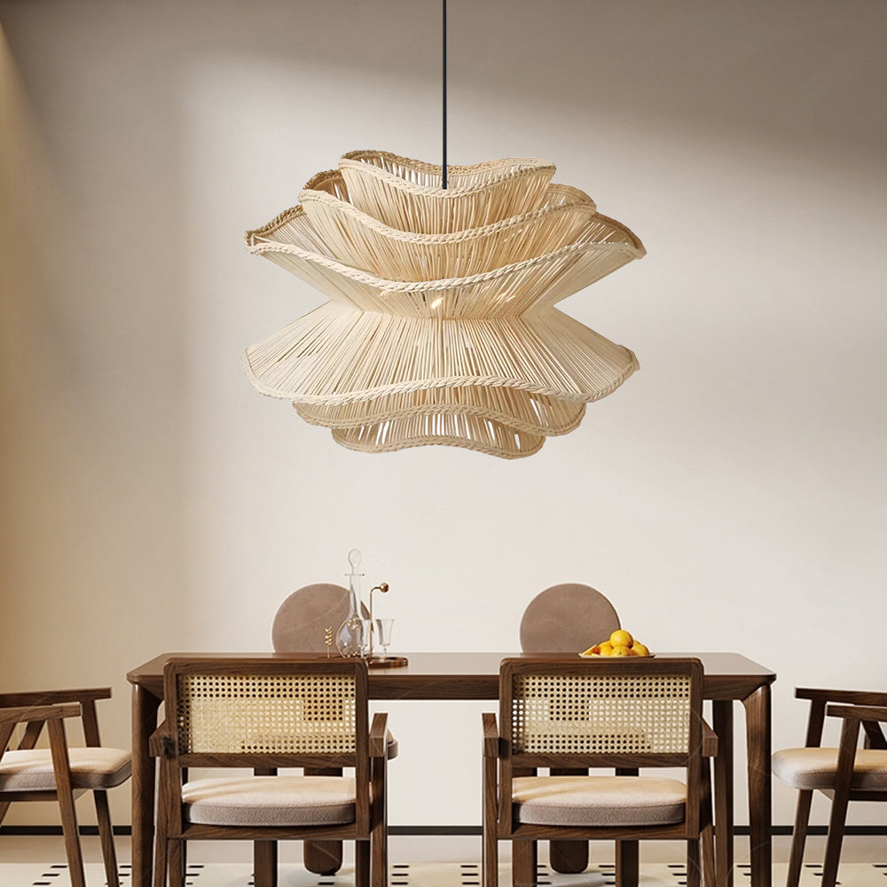 Flower Rattan Wicker Pendant Light