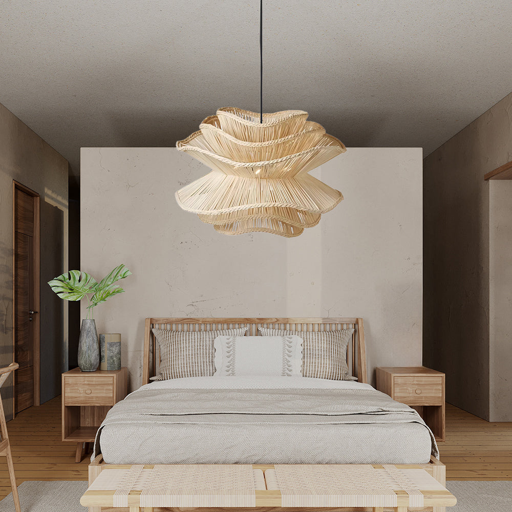 Flower Rattan Wicker Pendant Light