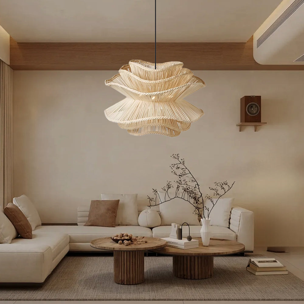 Flower Rattan Wicker Pendant Light