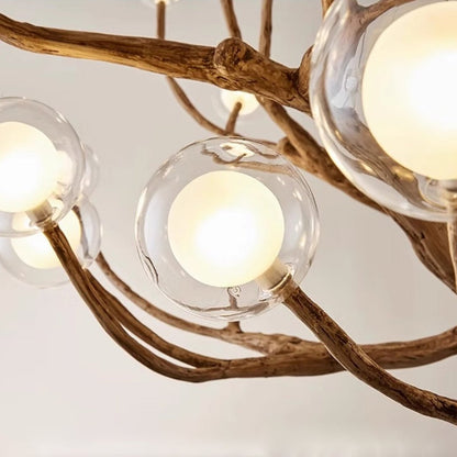 Organic Tree Branch Glass Globe Chandelier