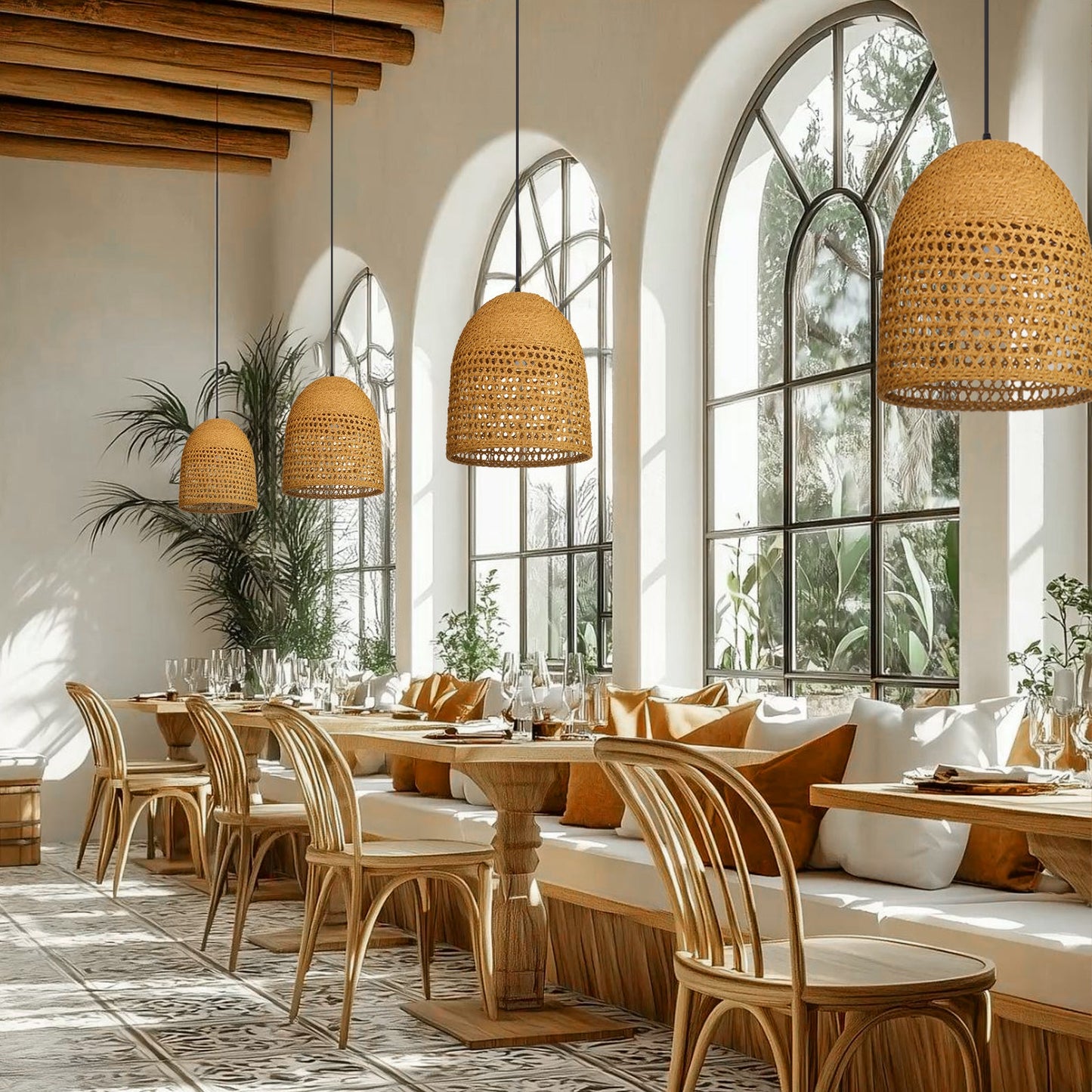 Open-Weave Straw Dome Pendant Light