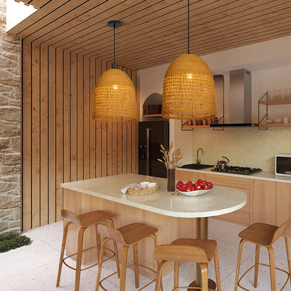 Open-Weave Straw Dome Pendant Light