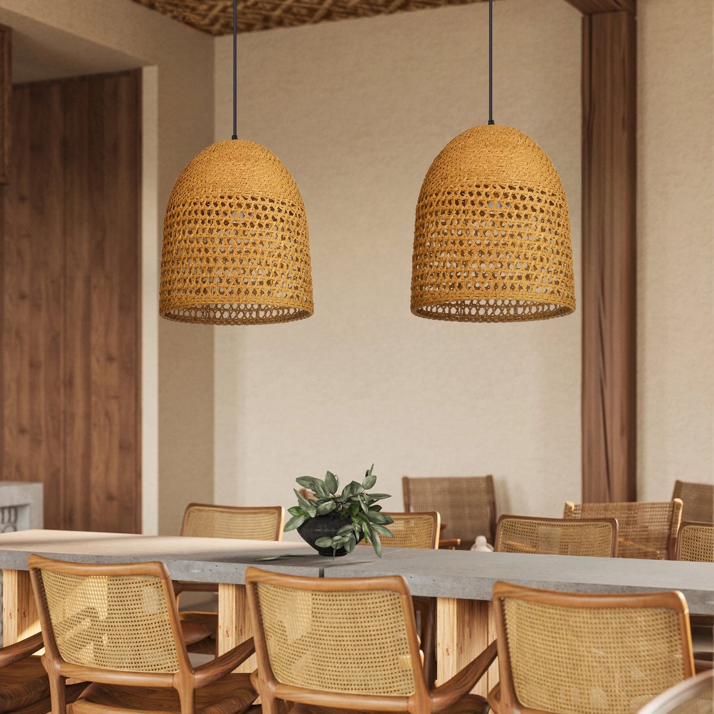 Open-Weave Straw Dome Pendant Light