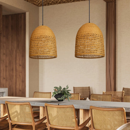 Open-Weave Straw Dome Pendant Light