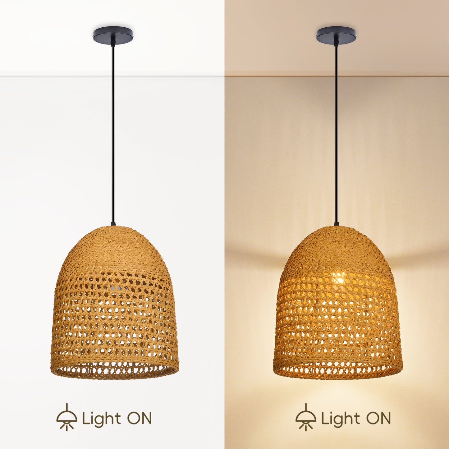 Open-Weave Straw Dome Pendant Light