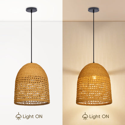Open-Weave Straw Dome Pendant Light