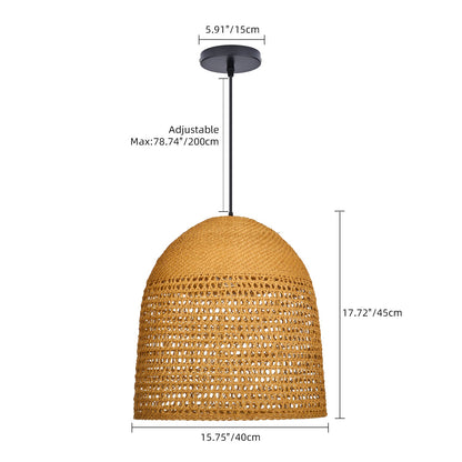 Open-Weave Straw Dome Pendant Light