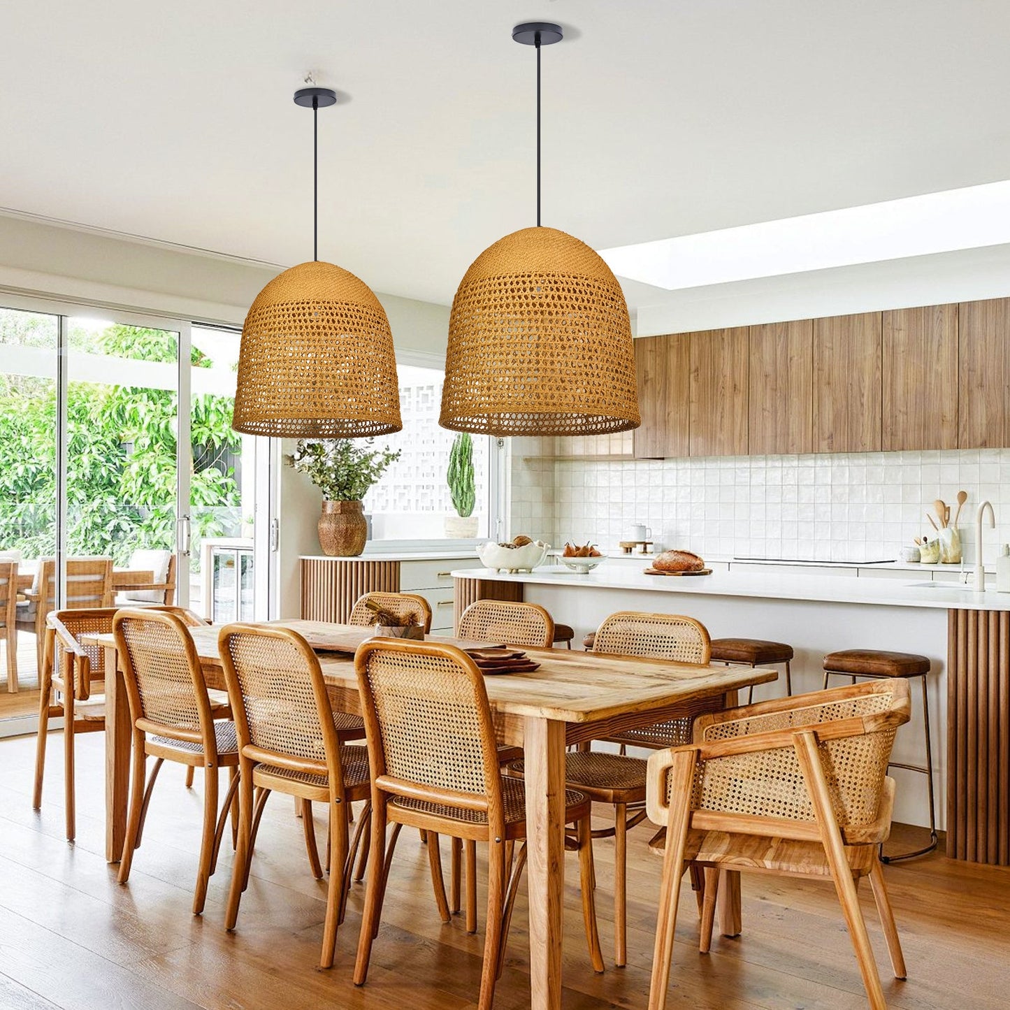 Open-Weave Straw Dome Pendant Light