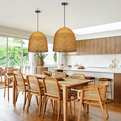 Open-Weave Straw Dome Pendant Light