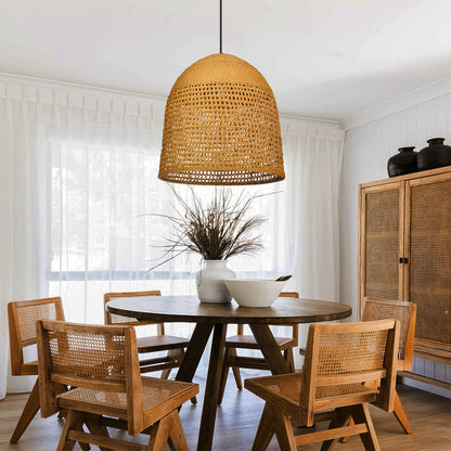 Open-Weave Straw Dome Pendant Light