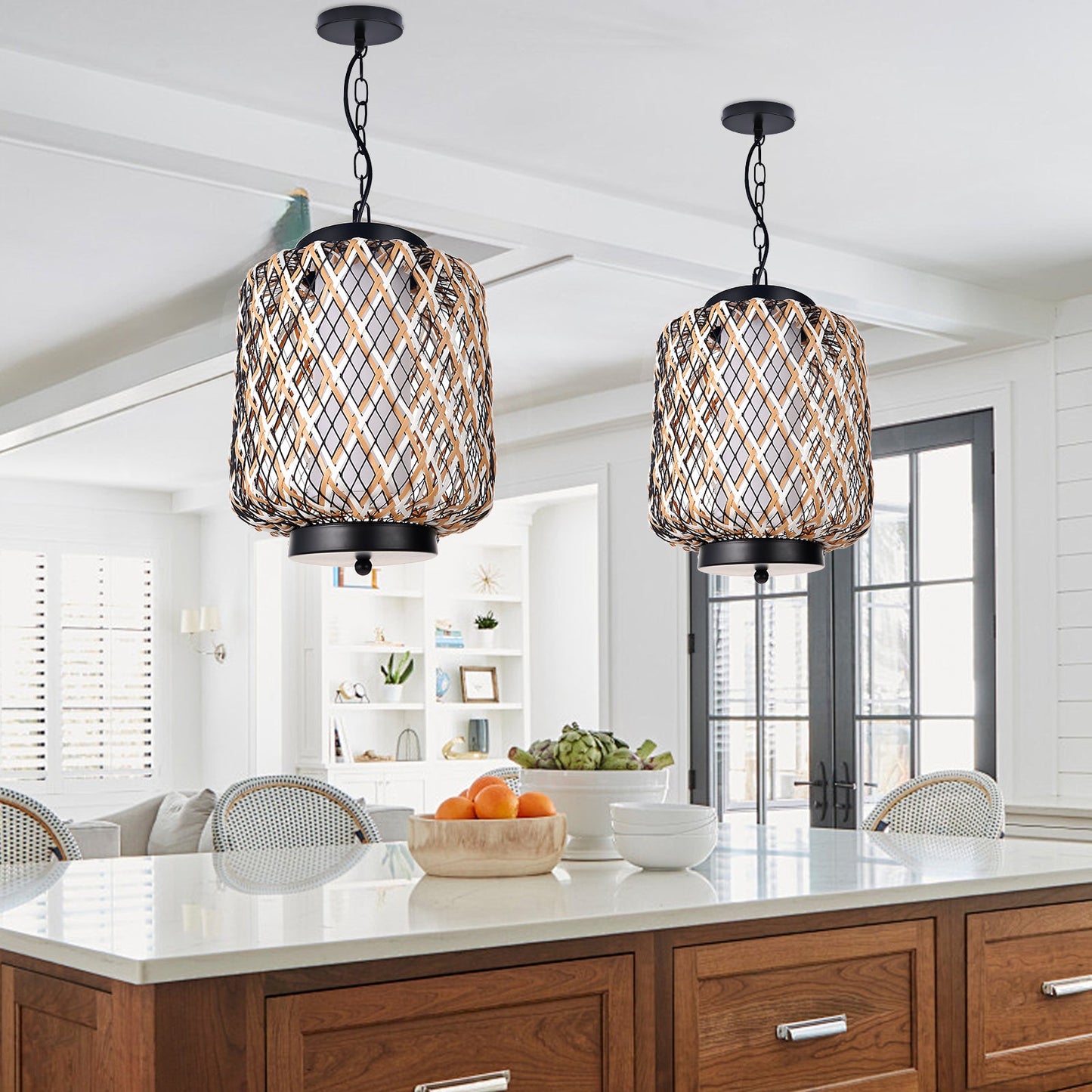 Bamboo Mesh Lantern Pendant Light