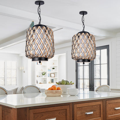 Bamboo Mesh Lantern Pendant Light
