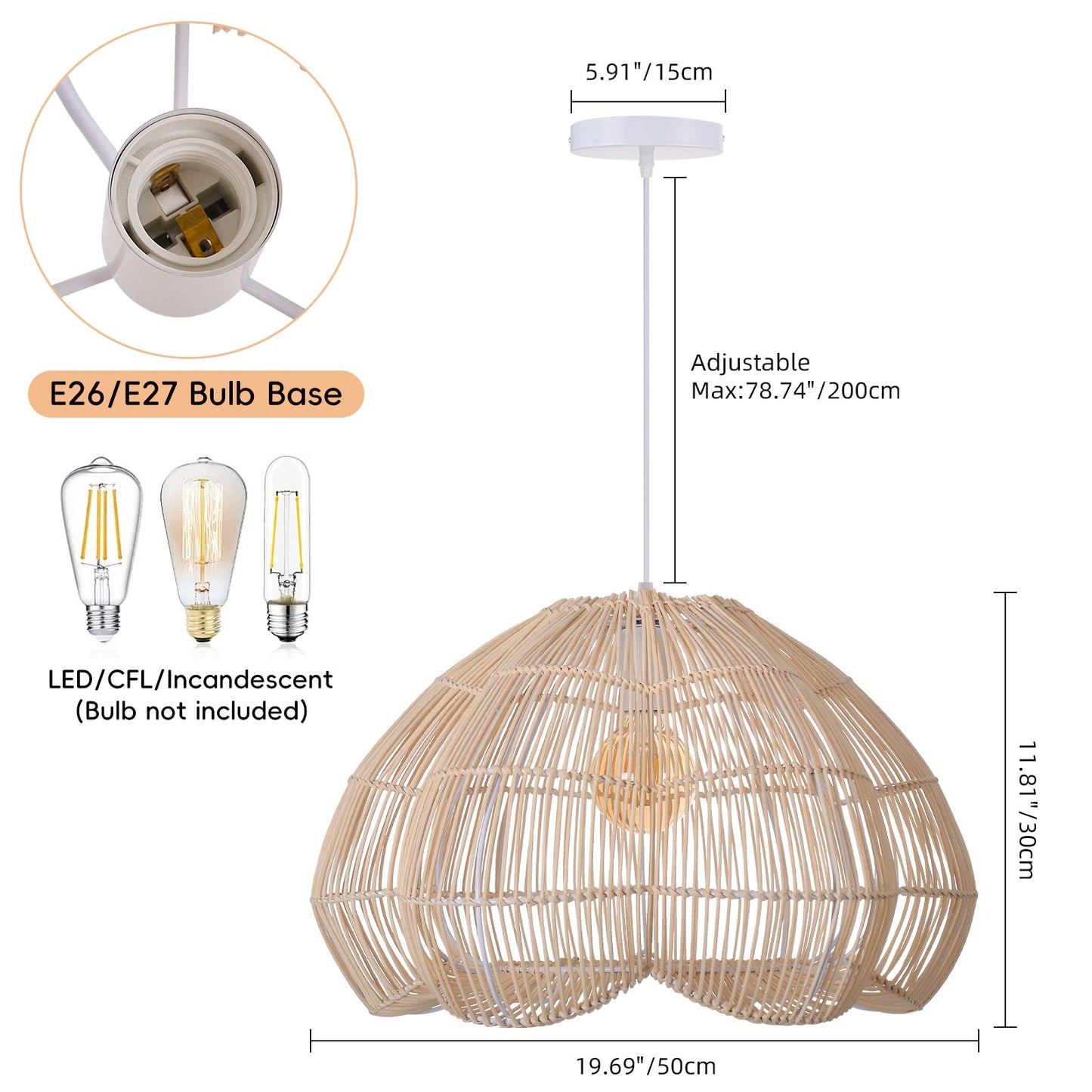 Rattan Scalloped Fluted Dome Pendant